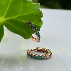 14k Rose Gold Hoop Emerald Earrings