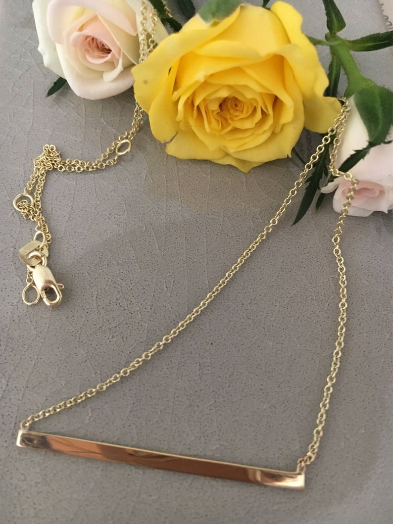 Bar Necklace in 14k Yellow Gold/ Handmade/ Necklace/ Solid Etsy