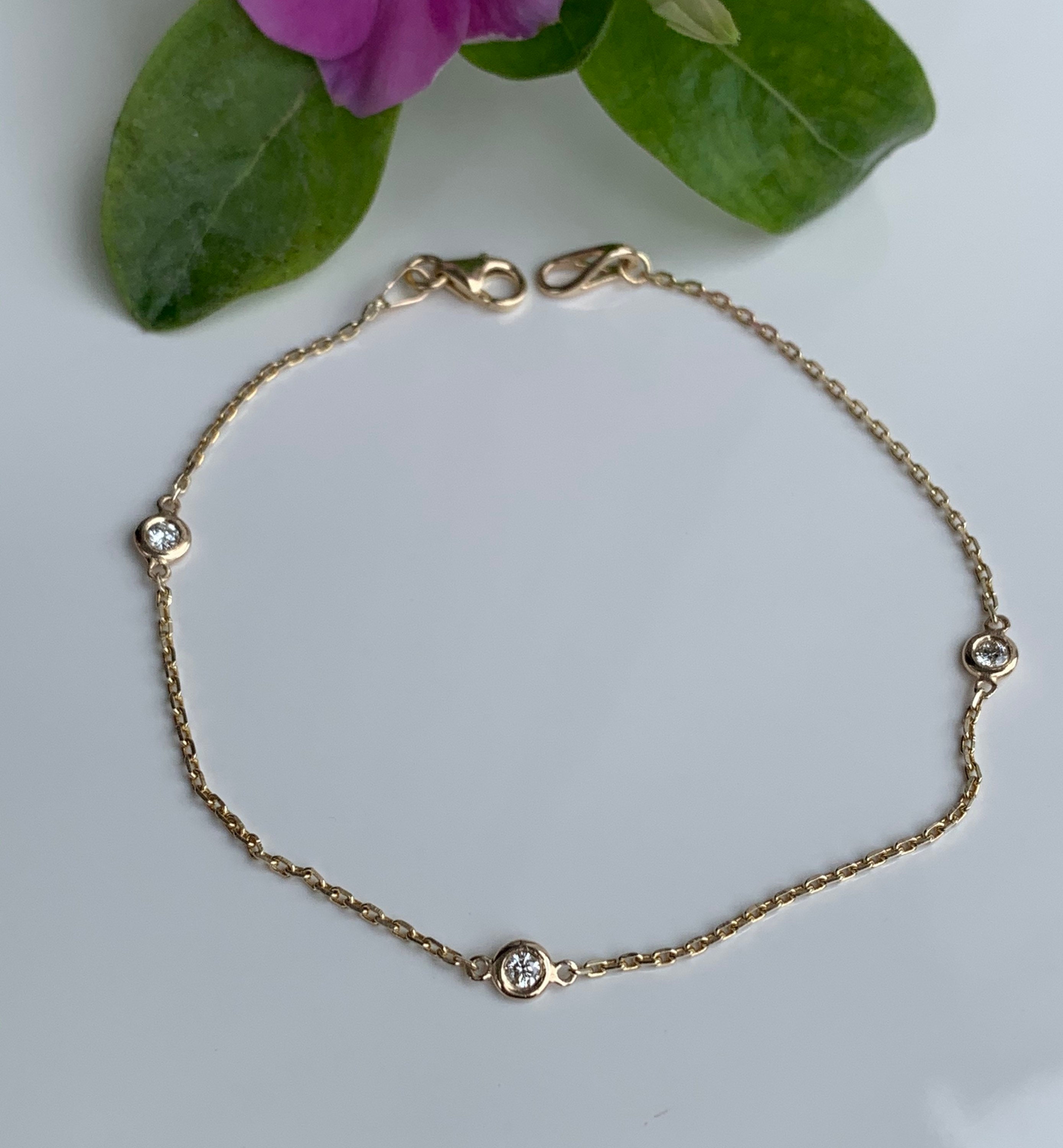 Small Diamond Station Bracelet in 14k Yellow Gold Etsy