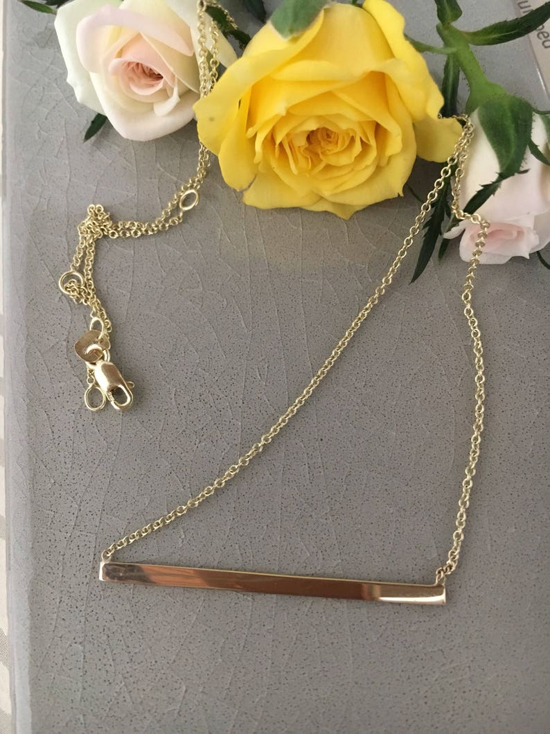 Bar Necklace in 14k Yellow Gold/ Handmade/ Necklace/ Solid Etsy