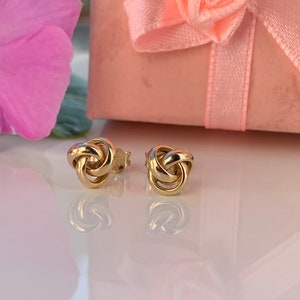 14k Yellow Gold Knot Dainty Stud Earrings
