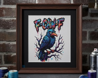 Graffiti f-caw-f crow cross stitch pattern pdf