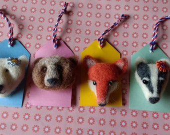 Beautiful needle- felted animal face brooches