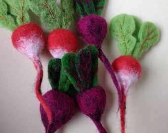 Lovely needle felted vegetables brooches