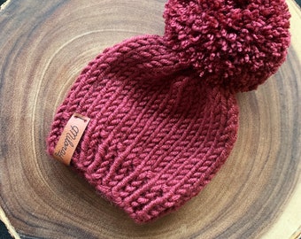 Knit Newborn Beanie // Knit Beanie // Winter Hat // Burgandy Maroon Red // Ready to Ship