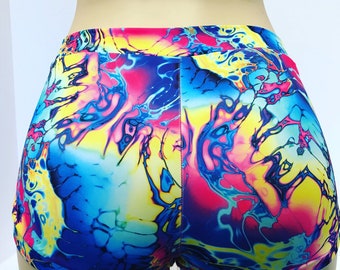 Electric Marble Booty Shorts | swim shorts | rave shorts | psychedelic print | rainbow | pole shorts | spandex shorts | yoga shorts | Pride