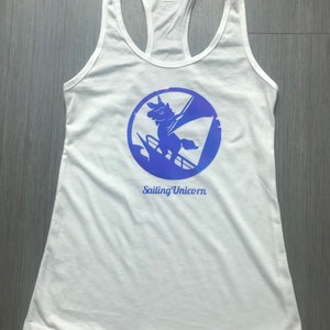 Sailing Unicorn racerback tank tank top unicorn tank top sailing tank top womens tank top soft tank top slim fit tank White