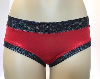 Sassy Red Booty Shorts | swim shorts | rave shorts | glitter print | red shorts | EDC | Ultra Miami | pole shorts | yoga shorts | hot shorts