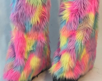 Unicorn Fluffies - Leg Warmers - Fluffies - Blacklight Reactive - Faux Fur - Rave Wear - GoGo Dance - EDM Festival - Gay Pride