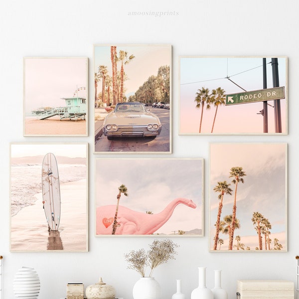 SET OF 6 Prints Southern California Beach Surf Rodeo Drive Palm Trees Los Angeles Palm Springs Poster LA Travel Printable Wall Decor Art