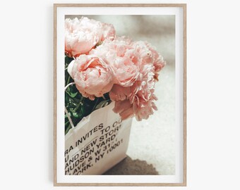 Peonies Printable Spring Wall Decor Instant Download Peony Blossom Pink Flower Digital Minimalist Art Light and Airy Mother's Day Home Decor