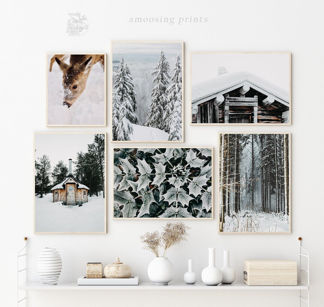 SET OF 6 Printable Winter Wall Decor Deer Cabin Forest Instant Download ...