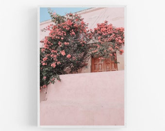 Printable Bougainvillea Pastel Pink Print Wall Art Digital Download Boho Iterior Greece Mediterranean Greek Flowers Travel Summer Poster
