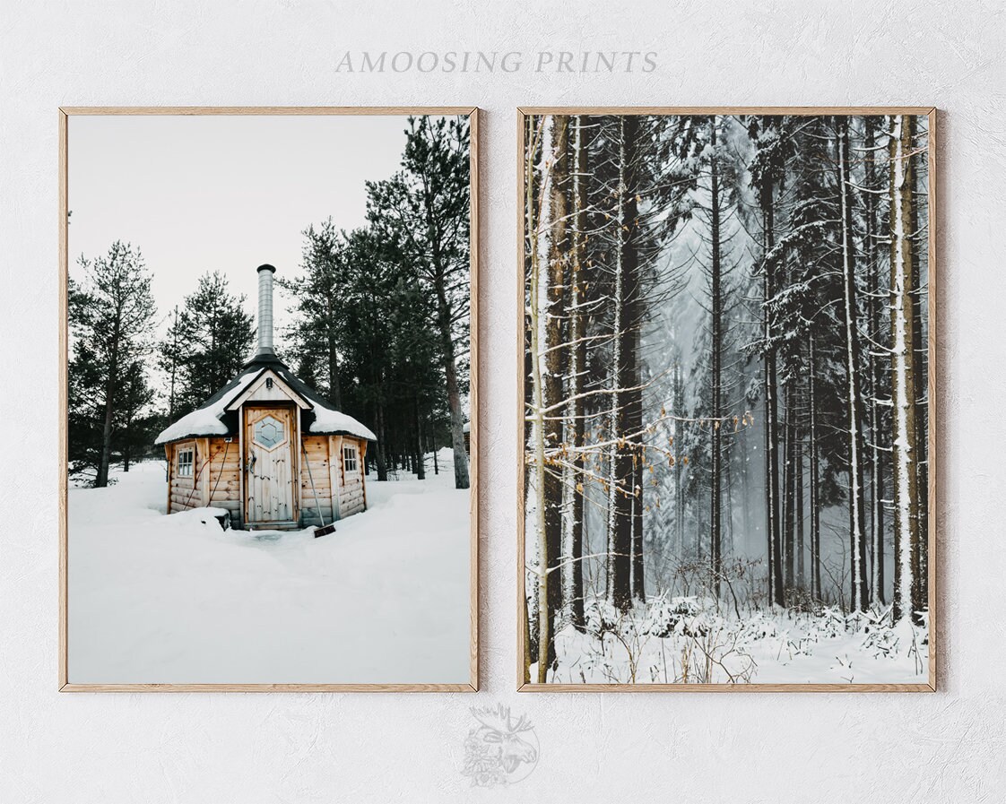 SET OF 6 Printable Winter Wall Decor Deer Cabin Forest Instant Download ...