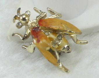 Insect Brooch Enamel Vintage Rhinestone