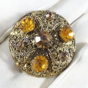 Czech Brooch Filigree Citrine and Brown Glass