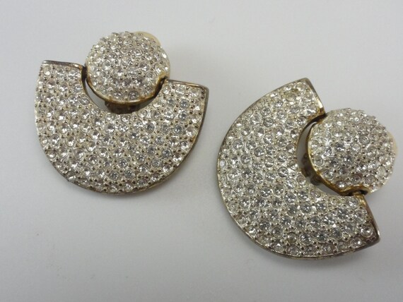 Pave Encrusted Earrings Articulated Art Deco 1980… - image 4