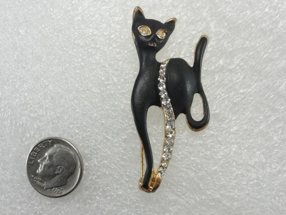 Black Cat Brooch Giovanni Glass Rhinestones - image 3