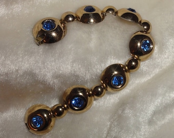 Coro Bracelet Art Deco Blue Rhinestone Sphere Links