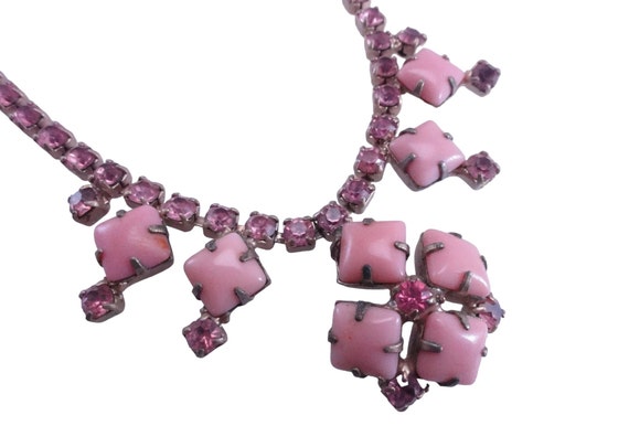 Pink Milk Glass Set Necklace and Earrings 1940's