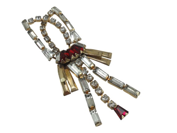 Scitarelli Pendant Brooch GF Ruby Glass Dangles - image 1