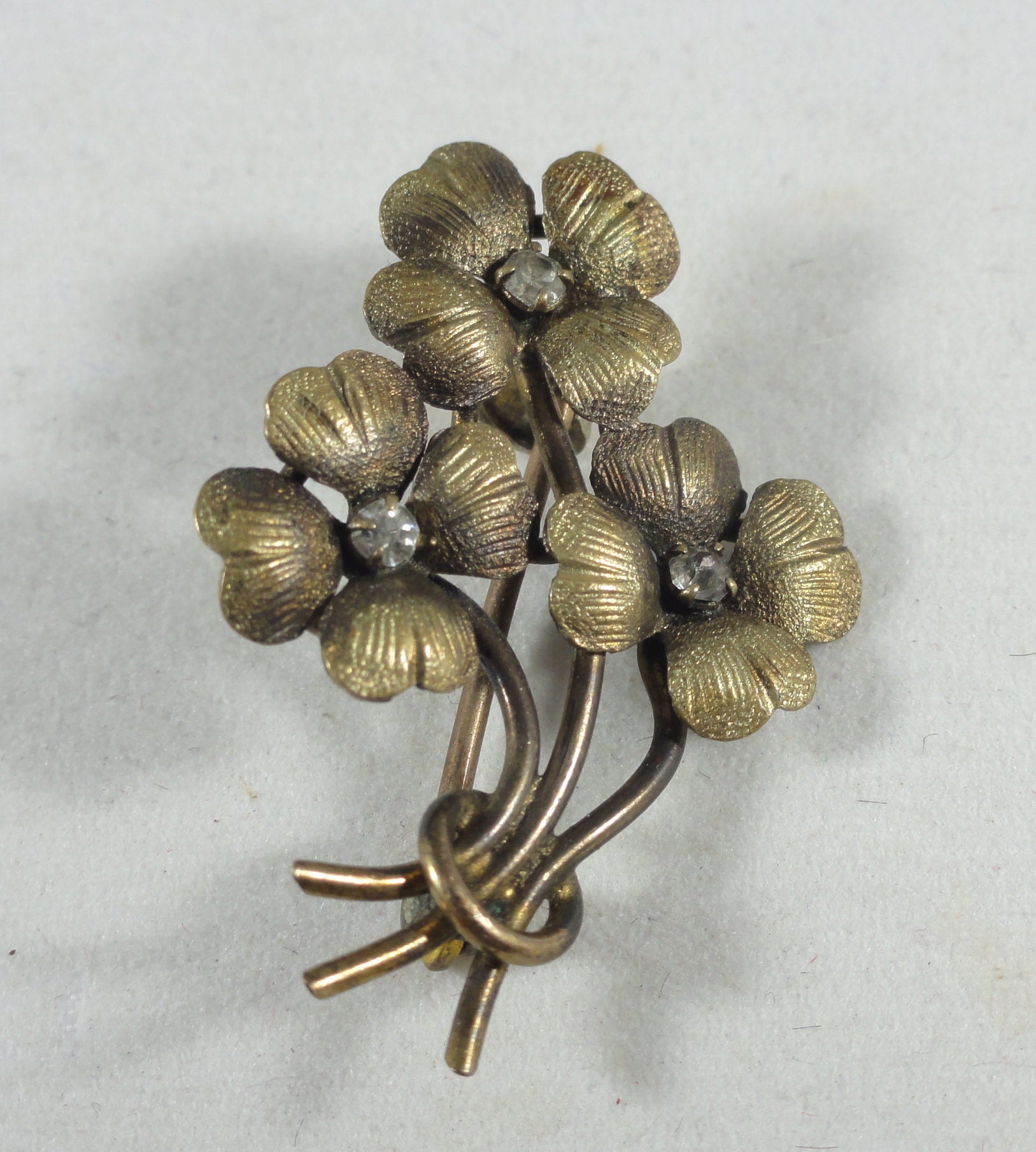 Antique Brass Brooch Signed CT Vintage C Clasp Rhinestone Etsy