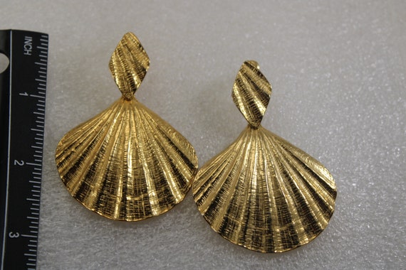 Scallop Earrings Huge Dangles Vintage - image 1