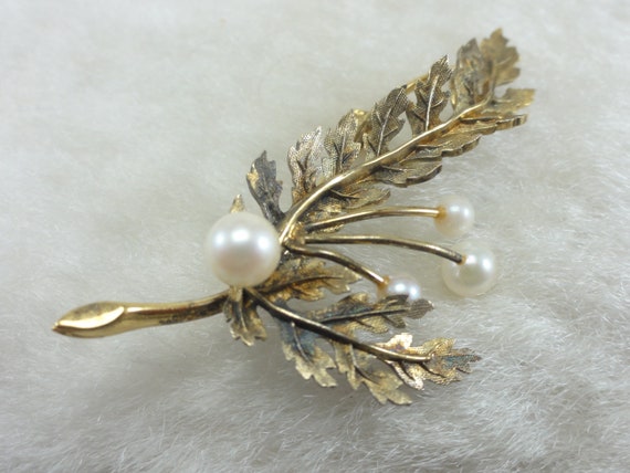 Sterling Pearl Brooch By Wells Gold Gilt - image 2