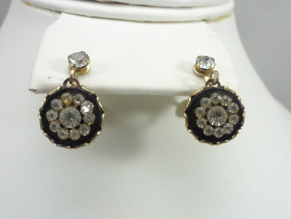 Black Glass Earrings Rosette Dangles Art Deco 194… - image 5