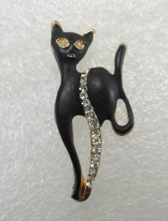 Black Cat Brooch Giovanni Glass Rhinestones - image 5