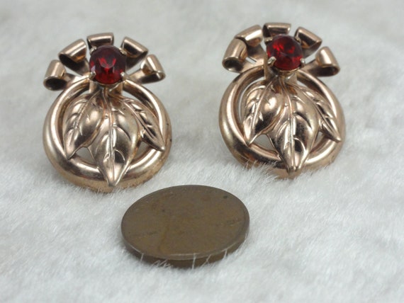 Sterling 1930's Art Nouveau Earrings Rose Gold - image 3