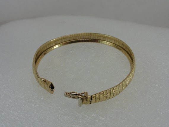 10K Omega Bracelet Wide Textured Chieseled Italy … - image 8