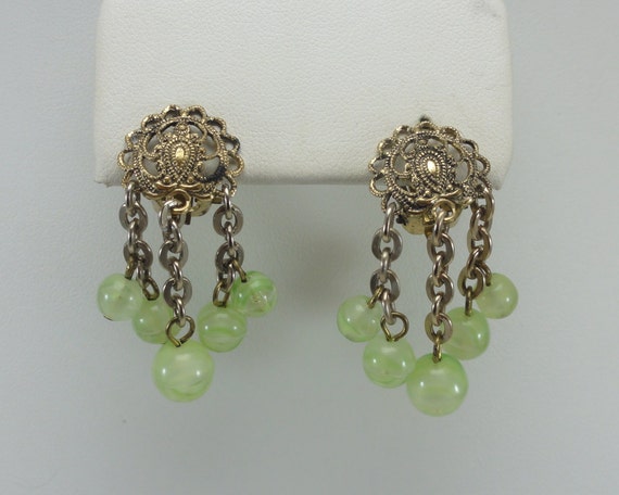 German Earrings Green Givre Glass - image 4