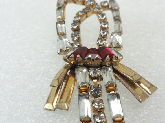 Scitarelli Pendant Brooch GF Ruby Glass Dangles - image 8