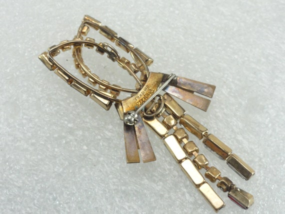 Scitarelli Pendant Brooch GF Ruby Glass Dangles - image 3