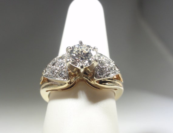 14K Diamond Ring H/ VS1 1 Carat Center Melee Sides - image 5