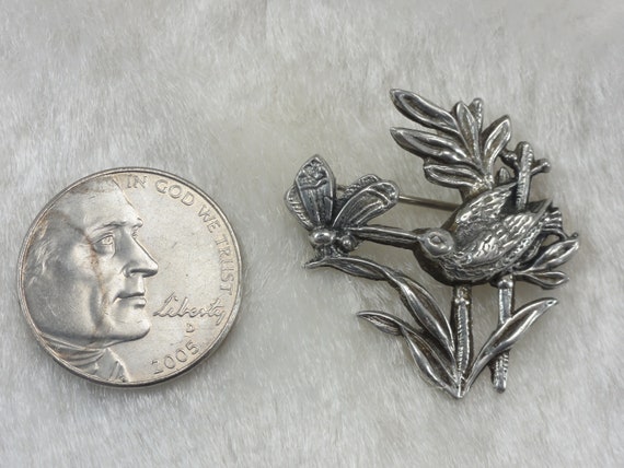 Hummingbird Pewter Brooch Unusual Vintage - image 4