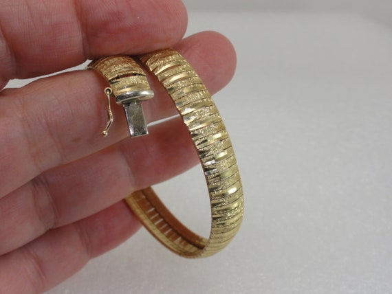 10K Omega Bracelet Wide Textured Chieseled Italy … - image 9