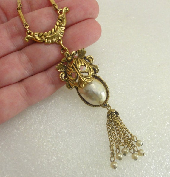 Rare Goldette Victorian Lavalier Barouqe Glass Pe… - image 1