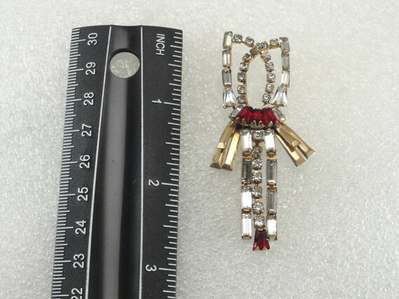 Scitarelli Pendant Brooch GF Ruby Glass Dangles - image 7