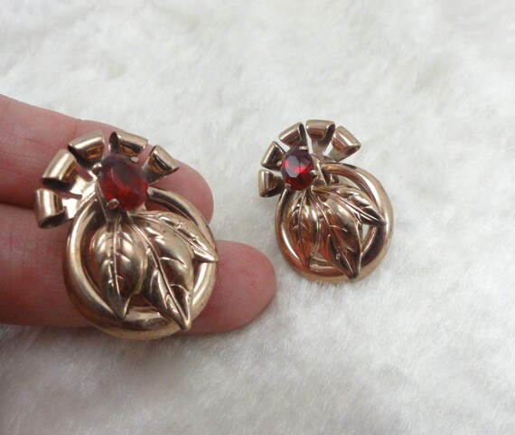 Sterling 1930's Art Nouveau Earrings Rose Gold - image 4