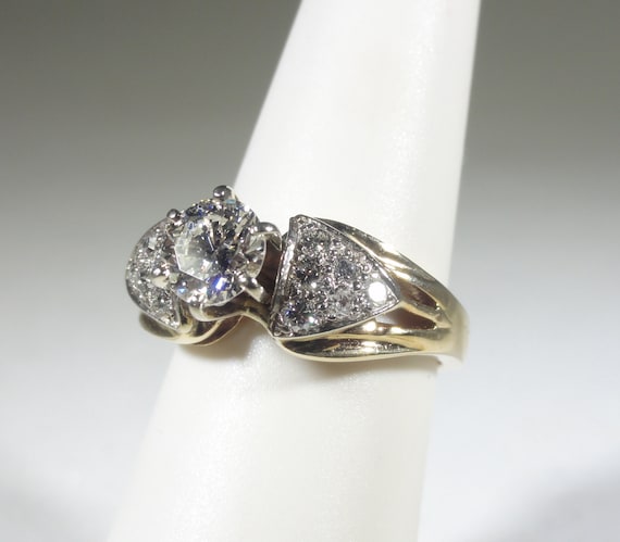 14K Diamond Ring H/ VS1 1 Carat Center Melee Sides - image 6
