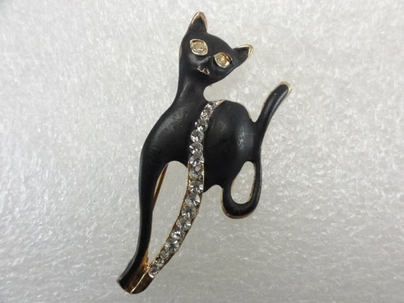 Black Cat Brooch Giovanni Glass Rhinestones - image 6