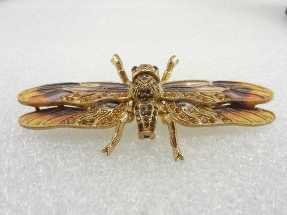 Dragonfly Brooch Signed Janus Purple Enamel - image 10