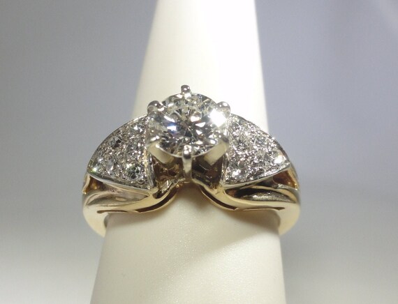 14K Diamond Ring H/ VS1 1 Carat Center Melee Sides - image 3