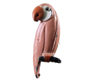 Parrot Brooch Vintage Enamel Salmon Pink