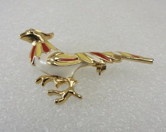 Roadrunner Brooch Enameled Signed Giovani