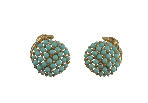 Crown Trifari Earrings Turquoise Pave Glass - image 2