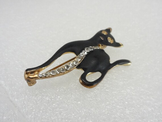 Black Cat Brooch Giovanni Glass Rhinestones - image 8