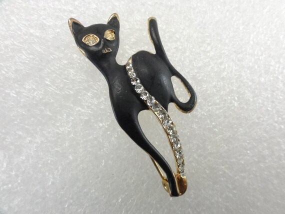 Black Cat Brooch Giovanni Glass Rhinestones - image 7